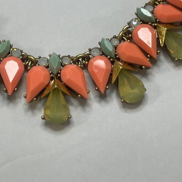 J. Crew crystal statement necklace peach and citrine in gold tone trendy boho - Picture 3 of 15